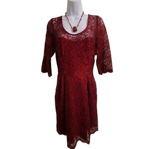 Betsey Johnson Sweetheart Scallop Red Lacy Dress Size 14